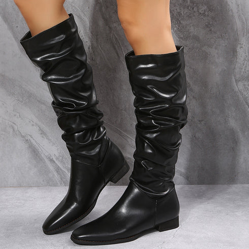 Long Boots White Cowboy Boots Women Pointed Toe Shoes - ROUTINE FASHION